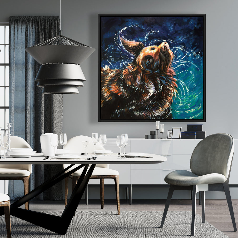 Wet Golden Retriever Shaking | Blue Contemporary Canvas