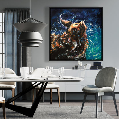 Wet Golden Retriever Shaking | Blue Contemporary Canvas