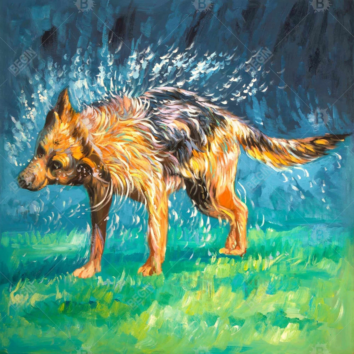 Blue Contemporary Pets Framed Canvas - Spin-dry Wet German Shepherd