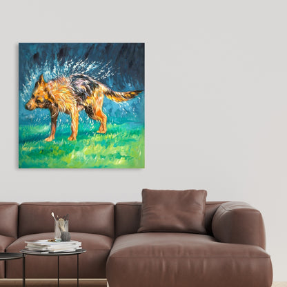 Spin-Dry Wet German Shepherd Canvas | Blue Pet Home Decor
