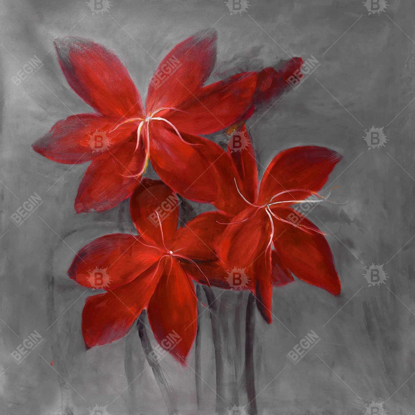 Toile de lys asiatiques | Décoration botanique grise