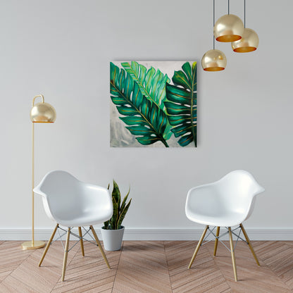 Bedroom Green Botanical Canvas - Three Exotic Plant Leaves Decor