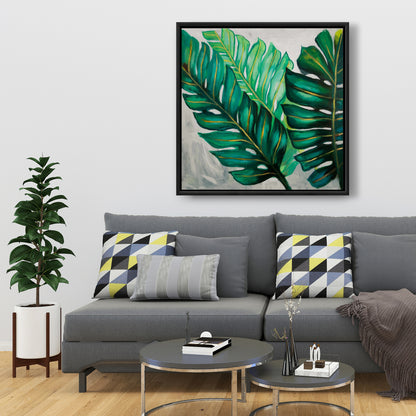 Exotic Floral & Botanical Canvas - Three Big Plant Leaves Decor