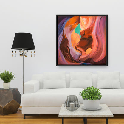 Blue American Mountains Framed Canvas - Inside View of Antelope Canyon