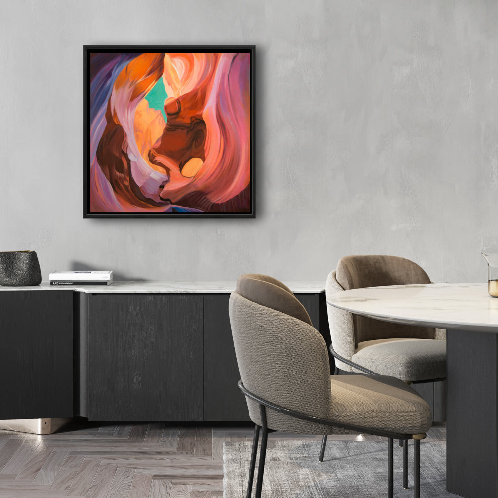 Blue American Mountains Framed Canvas - Inside View of Antelope Canyon