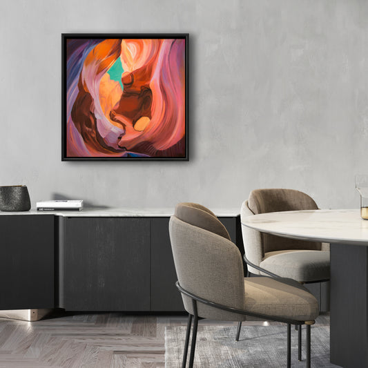 Blue American Mountains Framed Canvas - Inside View of Antelope Canyon