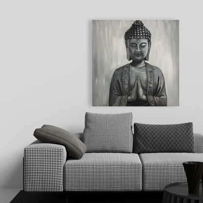 Asian Bedroom Gray Canvas Buddha - Home Decor Wall Art