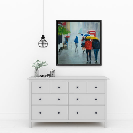 Gray Scenic Livingroom Canvas | Rainy Day Umbrella Art Decor