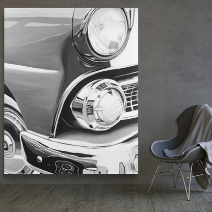 Beautiful Old Car Canvas - White Monochrome Home Decor Art