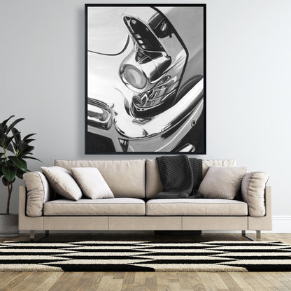 White Monochrome Bedroom Canvas - Beautiful Chrome Car Decor