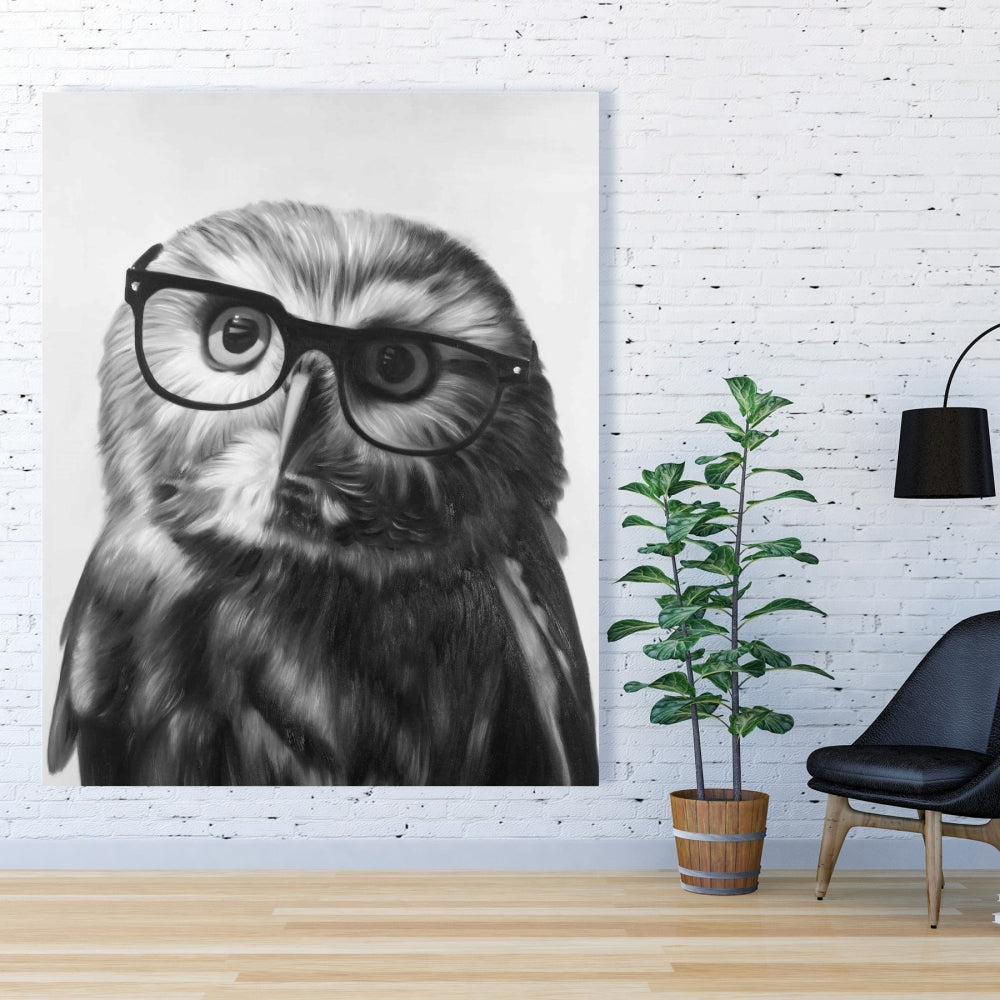 Monochrome White Owl Canvas | Northern Saw-Whet Home Decor