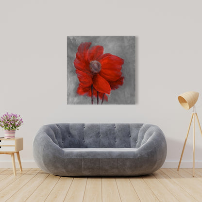 Gray Botanical Canvas - Red Flower in the Wind | Home Decor