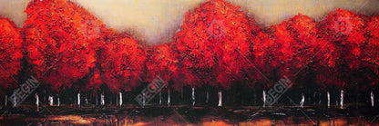 Red Dark Trees Canvas - Modern Bedroom Wall Art Decor