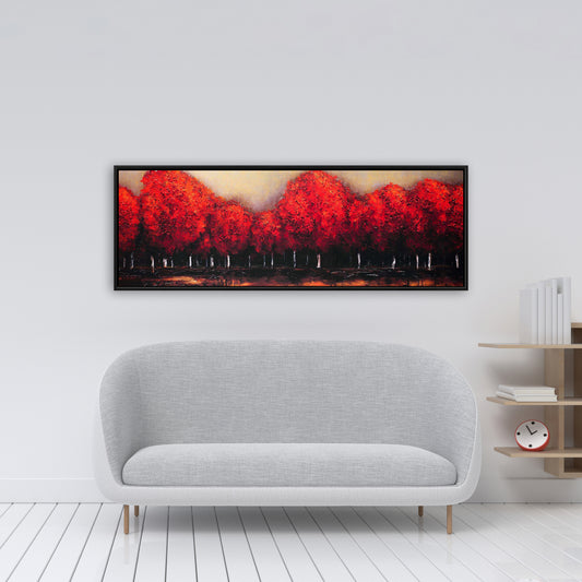 Red Dark Trees Canvas | Contemporary Bedroom Wall Art Decor