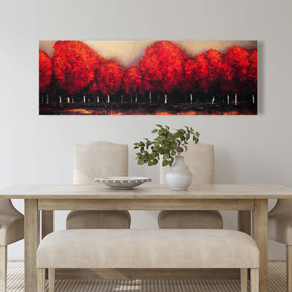 Red Dark Trees Canvas - Modern Bedroom Wall Art Decor