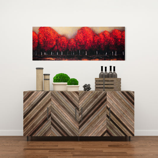Red Dark Trees Canvas - Modern Bedroom Wall Art Decor