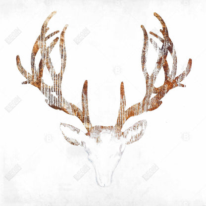 Wood-Looking Deer Head Canvas | Brown Animal Decor for Bedroom