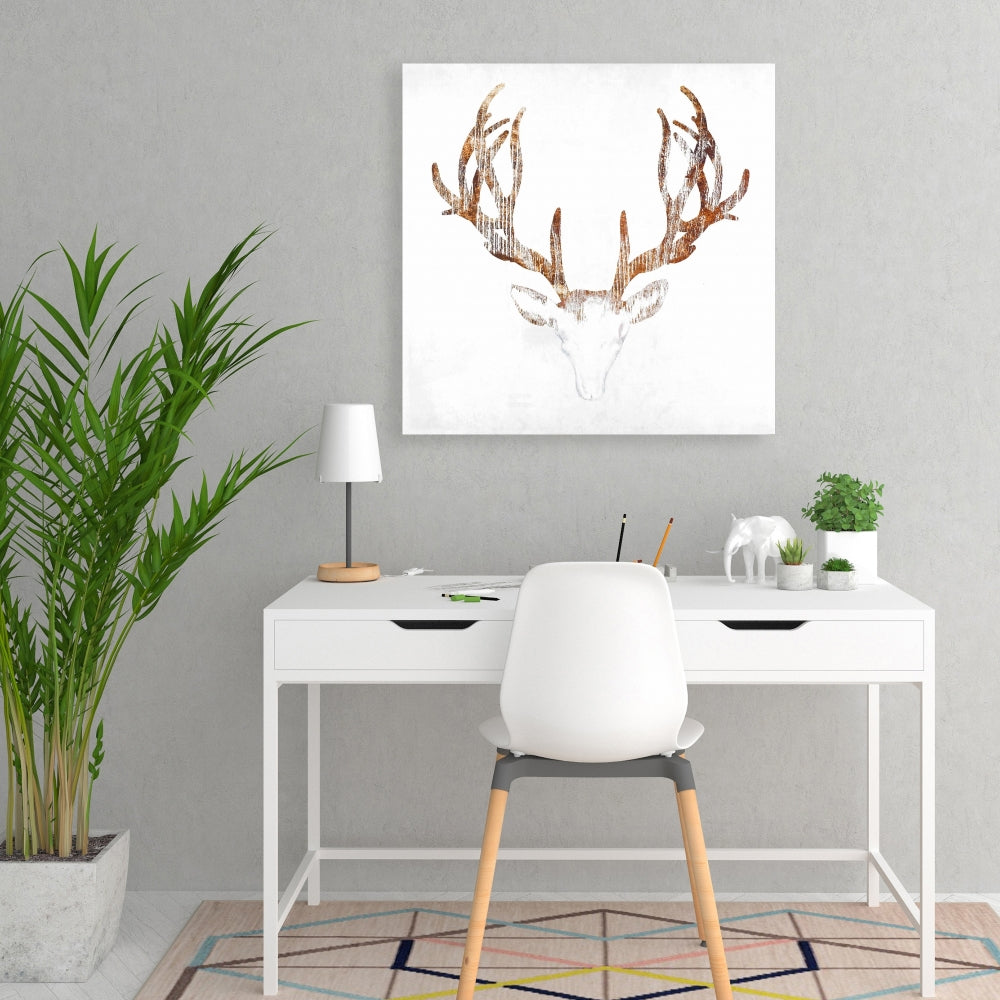 Wood-Looking Deer Head Canvas | Brown Bedroom Animal Decor