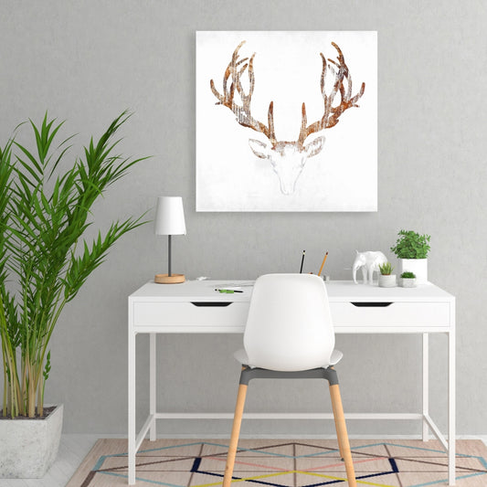 Wood-Looking Deer Head Canvas | Brown Bedroom Animal Decor