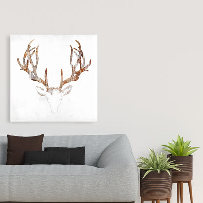 Wood-Looking Deer Head Canvas | Brown Bedroom Animal Decor