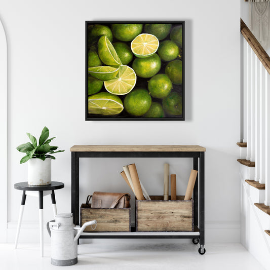 Toile encadrée « Panier de citrons verts » | Décoration d'intérieur, de cuisine et de salle à manger