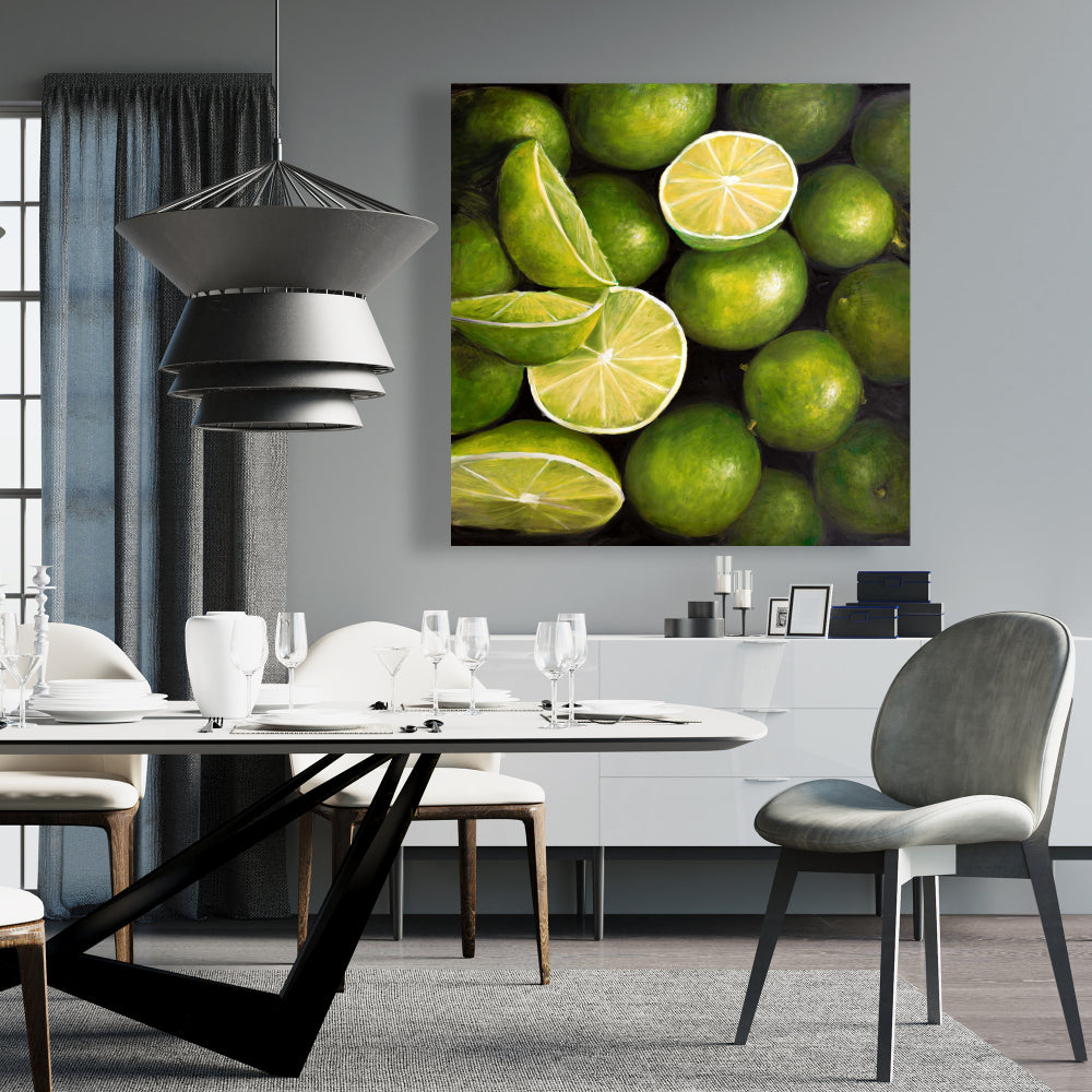 Toile « Panier de citrons verts » | Décoration d'intérieur hyperréaliste