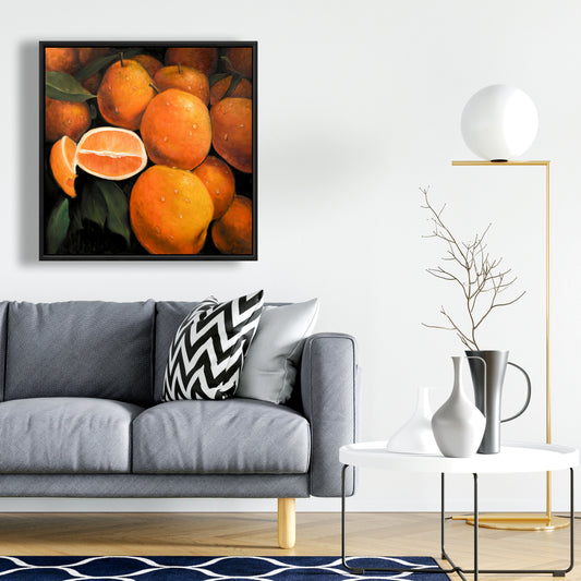 Toile hyperréaliste avec oranges fraîches pour la cuisine | Décoration d'intérieur