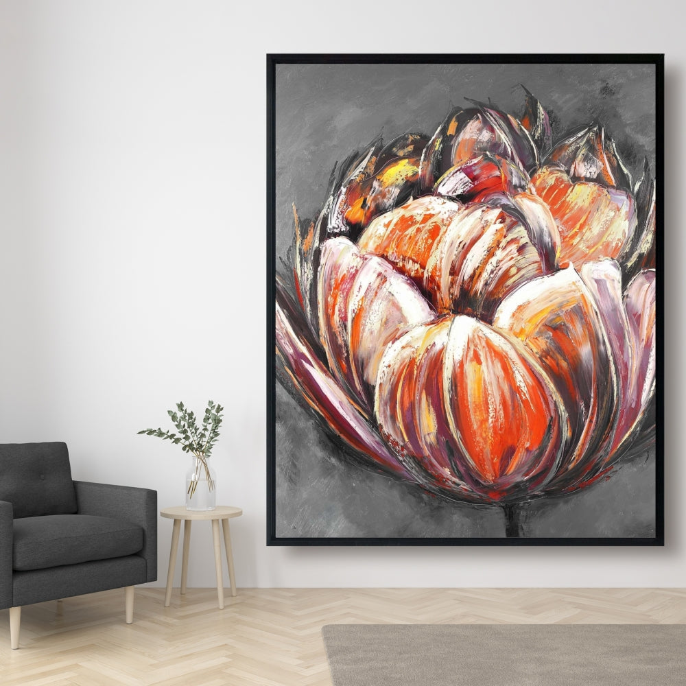 Double Orange Tulip | Red Framed Canvas | Home Decor Art