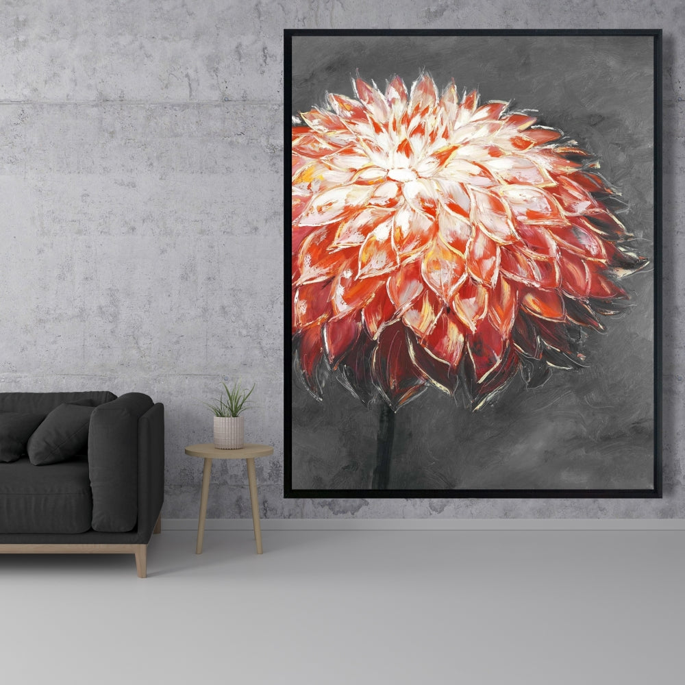 Botanical Gray Bedroom Canvas | Abstract Dahlia Flower Decor