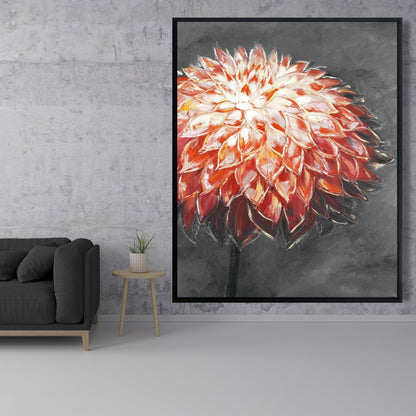 Botanical Gray Bedroom Canvas | Abstract Dahlia Flower Decor