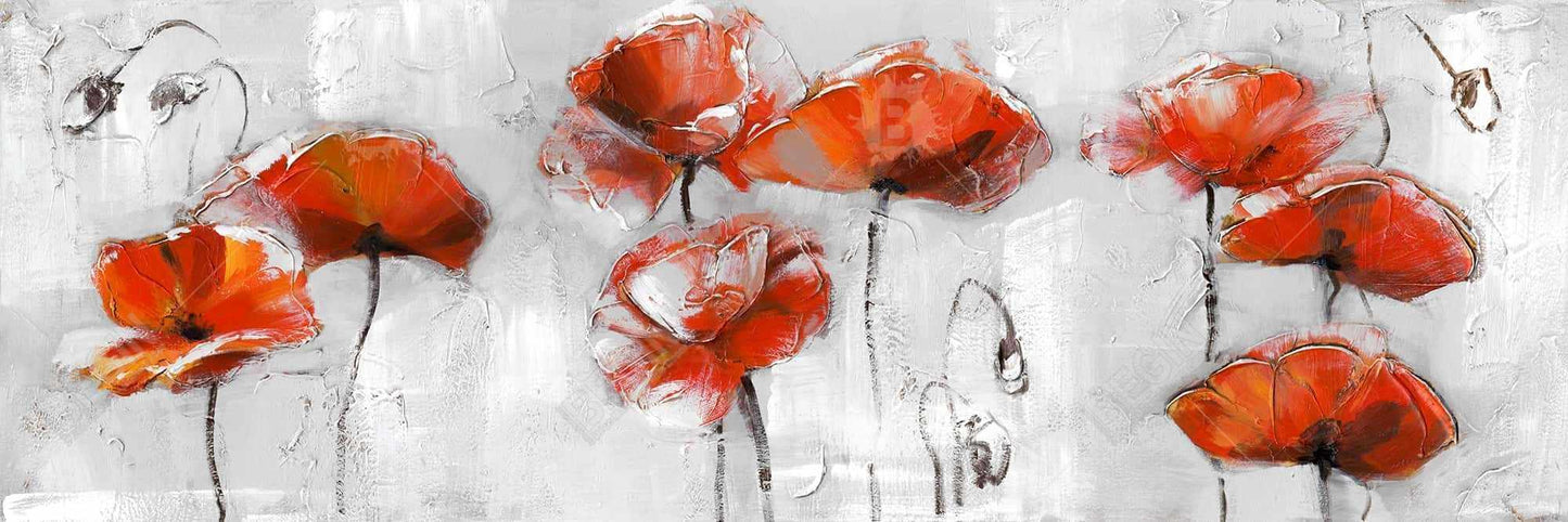 Gray Bedroom Framed Canvas | Red Flowers Floral Decor