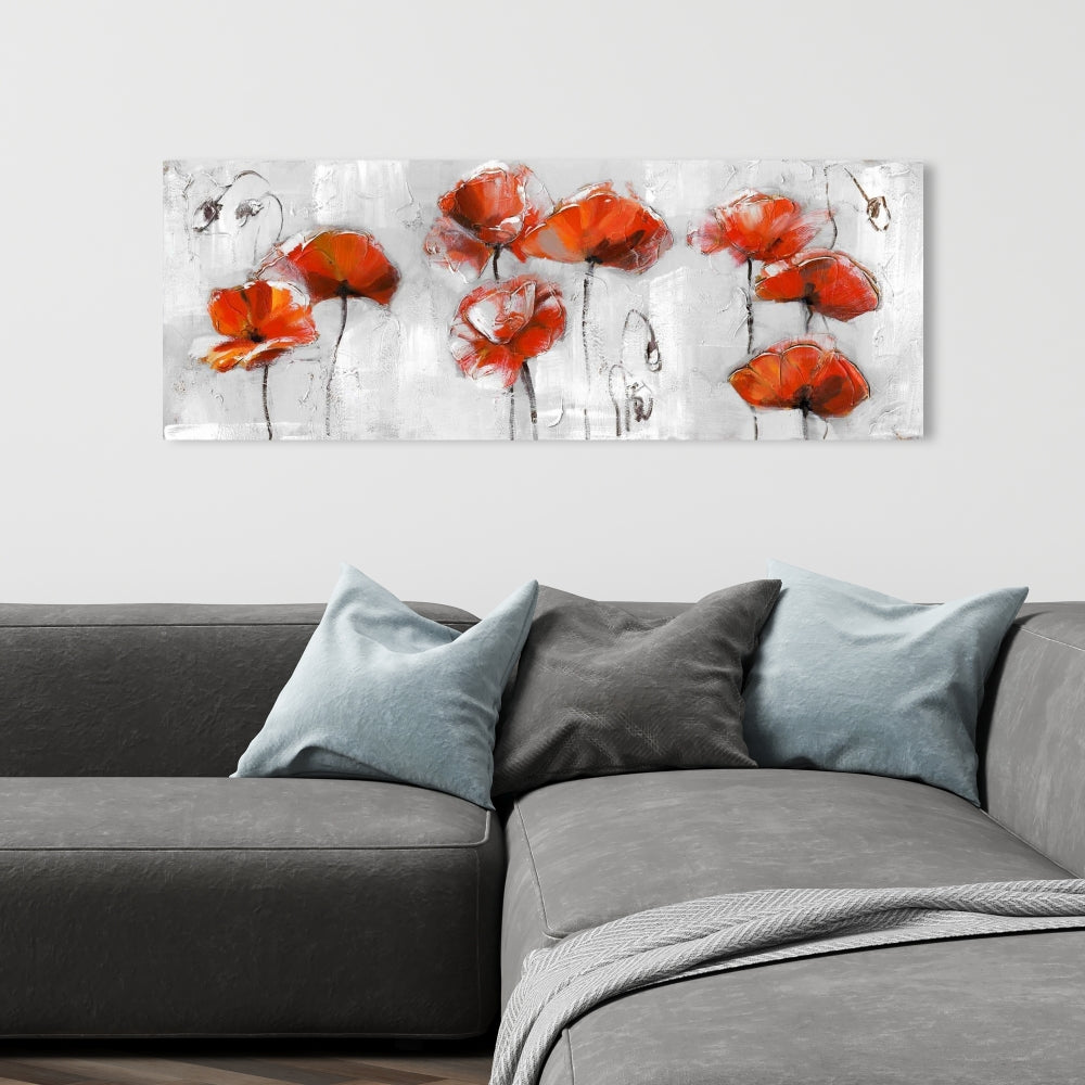 Gray Floral Bedroom Canvas | Red Flowers | Home Decor Art
