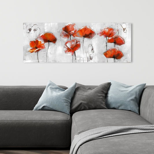 Gray Floral Bedroom Canvas | Red Flowers | Home Decor Art