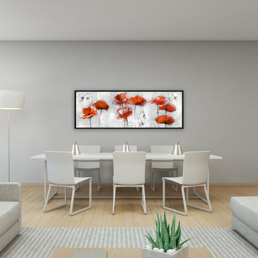 Gray Bedroom Framed Canvas | Red Flowers Floral Decor