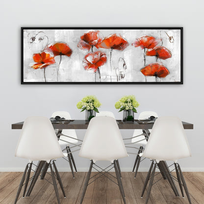Gray Bedroom Framed Canvas | Red Flowers Floral Decor