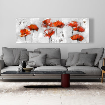 Gray Floral Bedroom Canvas | Red Flowers | Home Decor Art