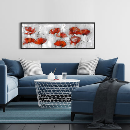 Gray Floral Abstract Poppies Canvas | Botanical Home Decor