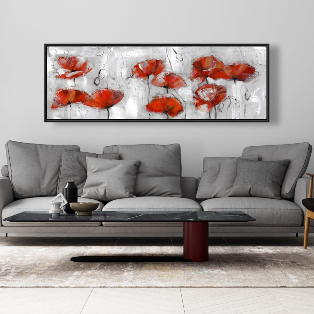 Gray Floral Abstract Poppies Canvas | Botanical Home Decor