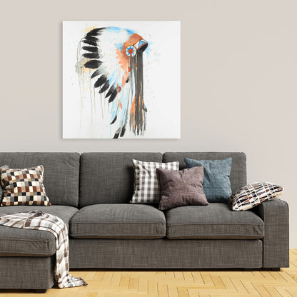 Indian War Bonnet Canvas | Ethnic Blue Home Decor Artwork