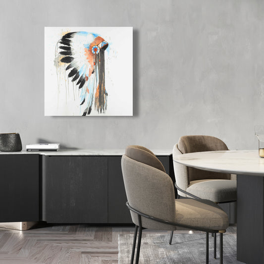 Indian War Bonnet Canvas | Ethnic Blue Home Decor Artwork