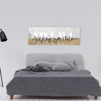 Contemporary White Bedroom Canvas - Abstract Perched Birds Decor