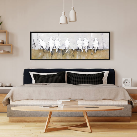 Abstract Perched Birds Canvas | Bird White Bedroom Decor