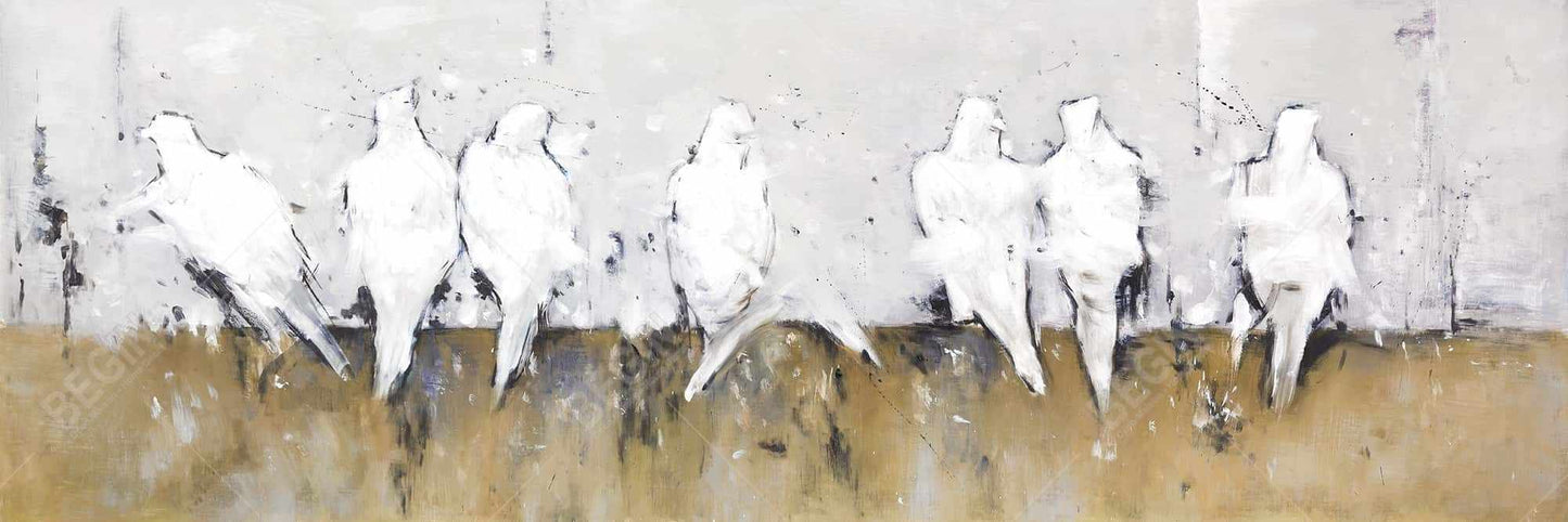 Contemporary White Bedroom Canvas - Abstract Perched Birds Decor