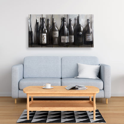 Brown Modern Kitchen Canvas - Bottles of Wine on Wood Decor