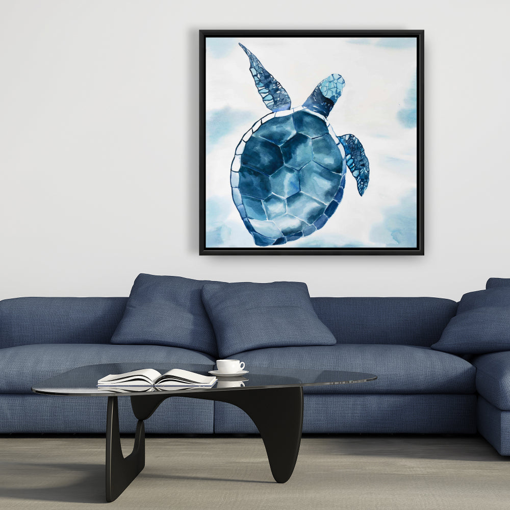 Exotic Bathroom Decor | Blue Turtle Framed Canvas Wall Art