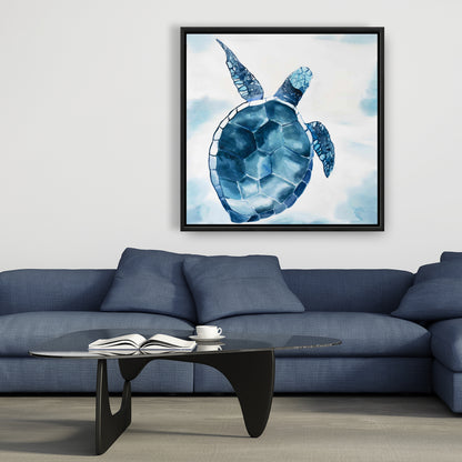 Exotic Bathroom Decor | Blue Turtle Framed Canvas Wall Art
