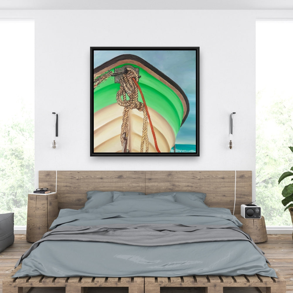 Sailing Rowing Boat Canvas - Marine Blue Framed Home Decor