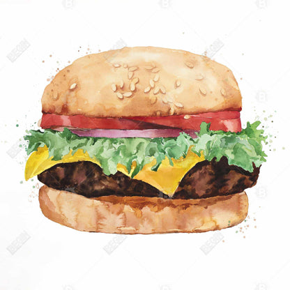 Brown Kitchen Canvas | Watercolor Cheeseburger Framed Decor