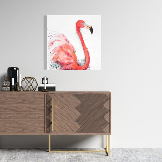 Toile exotique représentant un flamant rose éclaboussant – Décoration d'intérieur