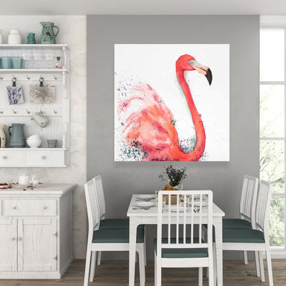 Toile exotique représentant un flamant rose éclaboussant – Décoration d'intérieur
